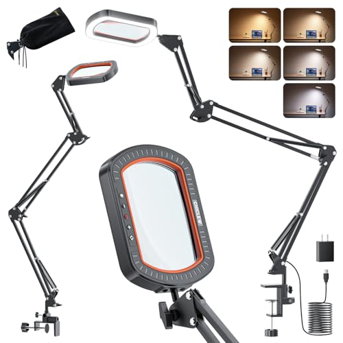 10X Rectangle Magnifying Lamp, Large Magnifying Light with 5 Color Modes | Magnifying Glass with light and Clamp, Hands Free, for Close Work, Crafts, Jeweller Repair, Painting, Hobbies - color: Black