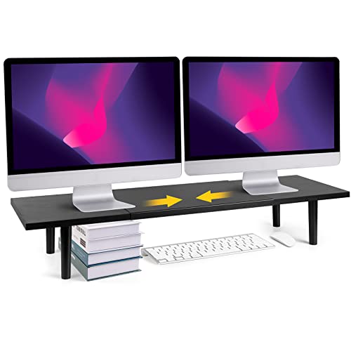 Across-Star Dual-Monitor-Stand-Riser-For-Desk Adjustable Length 32-40 Inch，Large Desktop Computer Monitor Riser For 2 Screens，Desk Shelf Organizer Riser Stand For Computer/Laptop/PC/Printer/TV Black - color: Black, size: 32-40‘’ L*9.25‘’D*4.72‘’H