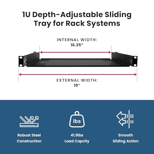 Penn Elcom R1290/1U Sliding Rack Tray (Audio, AV, IT, DJ) Equipment Shelf for 1 Rack Space up to 15 Inch Deep
