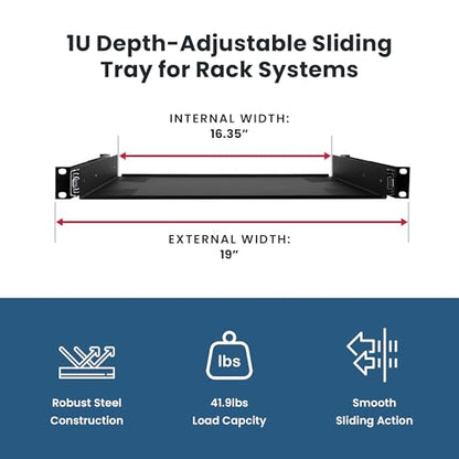 Penn Elcom R1290/1U Sliding Rack Tray (Audio, AV, IT, DJ) Equipment Shelf for 1 Rack Space up to 15 Inch Deep