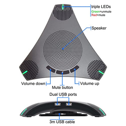 Conference Speaker and Microphone, 360° Omnidirectional USB Speakerphone Microphone with USB Hub, Noise Reduction/Echo Cancellation Computer Microphone for 8-10 People Business Conference, Home Office