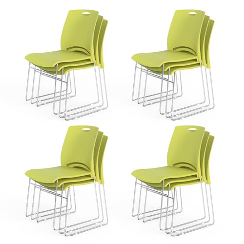 VINGLI Stacking Chairs Set of 12 Stackable Office Chairs with Metal Sled Base, Ergonomic Plastic Seat, Stacking Chairs for Waiting Room Break Room Banquet Guest, Green - color: Green, size: 12 Pack