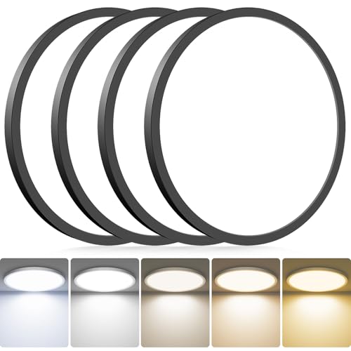 hepside 4Pack LED Flush Mount Ceiling Light Fixture, 13Inch 24W, Dimmable&3000K/3500K/4000K/5000K/6500K Adjustable Low Profile Ceiling Lights, Round Flat Ceiling Light for Kitchen,Hallway-Black - color: Black, size: 13Inch-4pack