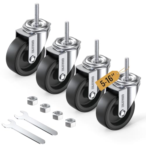 HOLKIE Caster Wheels 3 inch with No Brake Stem Casters, 5/16" -18 x 1-1/2" (Stem Diameter 5/16", Stem Length 1-1/2") Threaded Swivel Casters Set of 4 Heavy Duty Castors Black - color: Black-4Pack, size: 5/16" -18 x 1-1/2"
