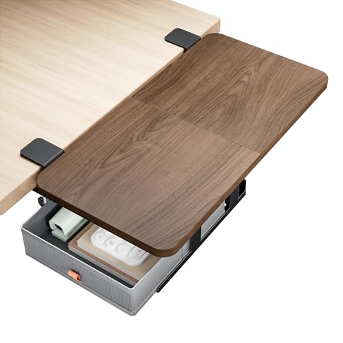 PEGZONE Desk Extender Tray, 24" x 12", with Storage Drawer, Medium, Walnut - color: Walnut, size: Medium
