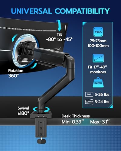 ARES WING 17-40 Inch Heavy Duty Monitor Arm with USB, Black - color: Black, style: With USB