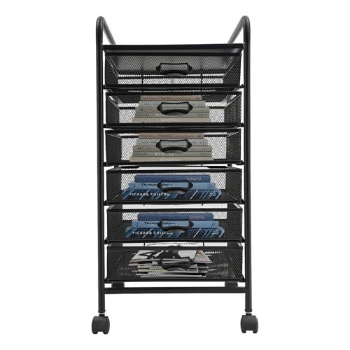 Rolling File Cabinet with 6 Drawers, Filing Cart Under Desk Storage Office Organizer with Table Top & Wheels, Utility Cart File Folder Printer Stand, L11.8×D15×H24.4in, Black - size: 6 Tier