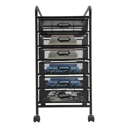 Rolling File Cabinet with 6 Drawers, Filing Cart Under Desk Storage Office Organizer with Table Top & Wheels, Utility Cart File Folder Printer Stand, L11.8×D15×H24.4in, Black - size: 6 Tier