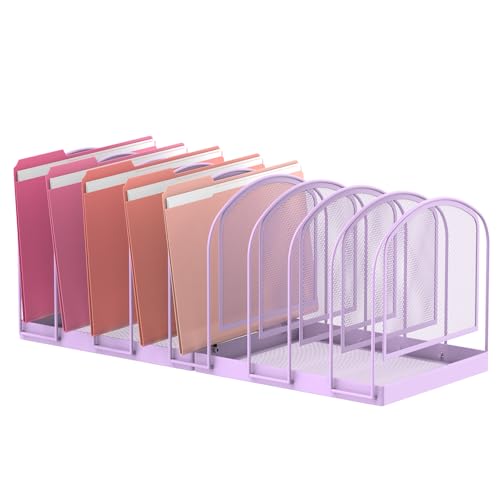 SUPEASY 9-Section File Organizer for Desk, Metal File Folder Holder, Purple | 9 Vertical Compartments with Sturdy Metal Base for Office Documents Books Magazines and Laptop - color: Purple, size: 9 Section