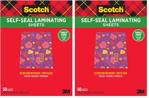Scotch® Laminating Sheets, 9 in x 12 in, Letter Size Single Sided (Pack of 2) - size: 8 1/2" x 11" (Pack of 2)