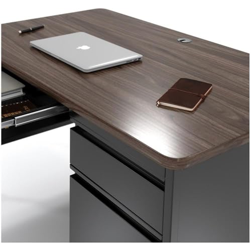 Hirsh 30x48 Mobile Right Hand Single Pedestal Metal Desk T-Mold Top Black/Walnut