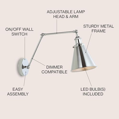 JONATHAN Y Rover 1-Light Wall Sconce 7", Chrome - color: Chrome, size: Set of 1