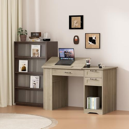 Drafting Table with Storage Cabinet & Drawers, Adjustable Drawing Desk with Open Shelves, Craft Table Painting Desk for Artists, Painters, Drawing, Crafting, Reading, Writing, Working (Grey) - color: Grey