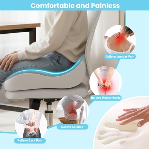 Seat Cushion, Memory Foam for Sit Bone and Back Pain Relief - color: Gray