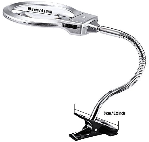 Magnifers Lighted Hands Free,Pro-Flex Desk Led Magnifying Glass Lamp 2.25X 5X Insert Lens Desktop Table Lamp for Close Work, LED Lighted Gooseneck Magnifier with Clamp for Reading Silver