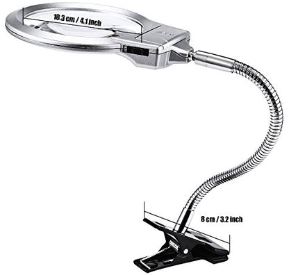 Magnifers Lighted Hands Free,Pro-Flex Desk Led Magnifying Glass Lamp 2.25X 5X Insert Lens Desktop Table Lamp for Close Work, LED Lighted Gooseneck Magnifier with Clamp for Reading Silver