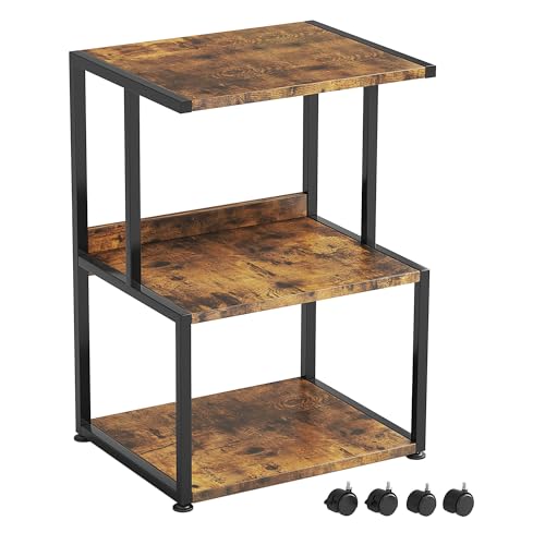 Mexin Printer Stand-Small 3 Tier Printer Table with Wheels, Industrial Rolling Printer Cart with Storage Shelf for Scanner Fax Home Office Use,17.5 x 11.8 Inches, Rustic Brown