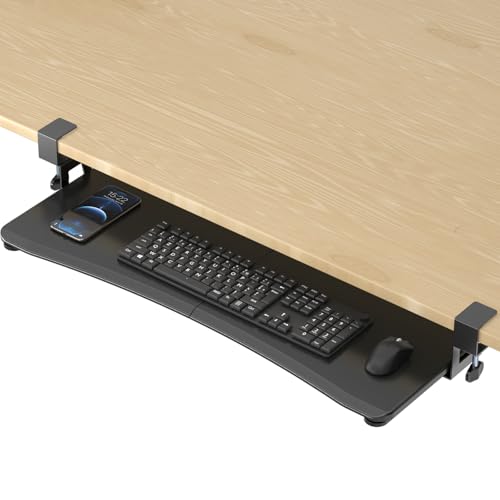 suptek Large Keyboard Tray Under Desk Pull Out with C Clamp Mount, Computer Keyboard & Mouse Tray, 34 (38 Including Clamps) x 11.8 inch Slide-Out Platform Computer Drawer for Typing, Black, DSF1LB - color: Black, size: 34“