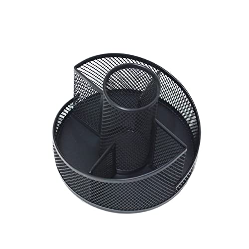 Mesh Rotating Desk Organizer, Black Pen Pencil Holder Metal Desktop Stationery Storage Caddy, 5 Grids Desk Organizer for Home Office Art Supplie, Pen Holder For Desk, Pen Holder Pen Cup Marker Holder