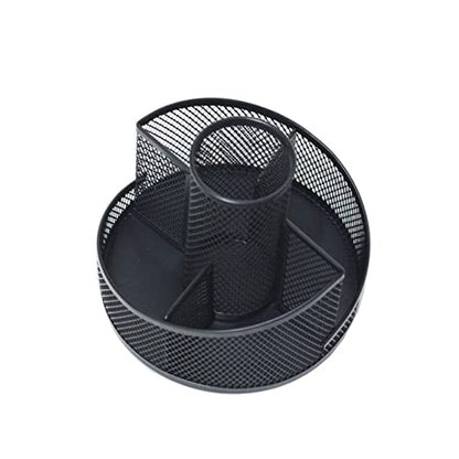Mesh Rotating Desk Organizer, Black Pen Pencil Holder Metal Desktop Stationery Storage Caddy, 5 Grids Desk Organizer for Home Office Art Supplie, Pen Holder For Desk, Pen Holder Pen Cup Marker Holder