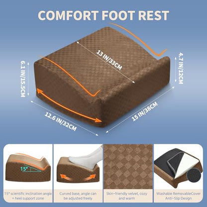 Foot Rest Under Desk with Rocking Base | Brown Checkered Pattern | Washable velvet cover | 15° tilt + rocking base | 2 heights: 6.1"/7.3" | Non-slip | Office, gaming, home - color: Brown Checkered Pattern, size: 12.6" L x 15" W x 6.1"