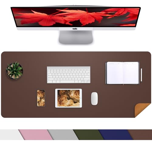AFIING Leather Desk pad Protector, 35.4" x 17", Coffee,Desk mat | Dual-Sided Cork & PU Leather, Waterproof, Non-Slip, For Office & Gaming - color: Coffee, size: 36" x 17"