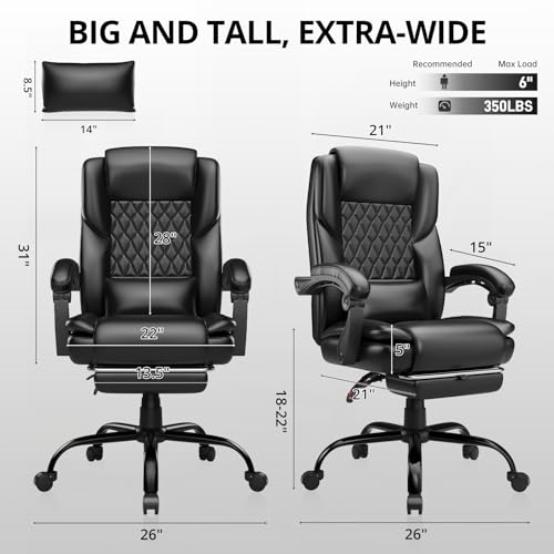 Synorla 350lbs Big and Tall Executive Office Chair with Footrest