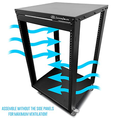 AxcessAbles 16U AV Case with Wheels | Metal Studio Cabinet | 19-Inch Universal Equipment Rack | Open-Frame Option | Home Server - color: RK16U