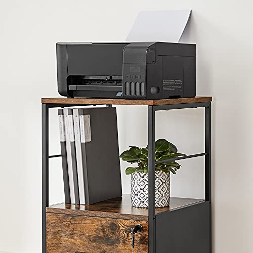 VASAGLE File Cabinet with Wheels, for A4, Letter Sized Documents - color: Rustic Brown + Black, size: with Lock