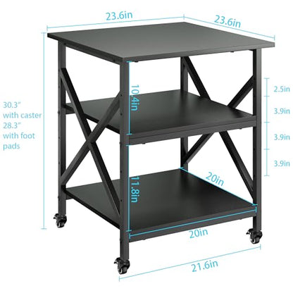 3 Tier Printer Stand, Large 23.6"x23.6" Printer Table with Wheels | 3d Rolling Printer Cart with Height Adjustable Storage Shelf,Fit printer/fax/3d/scanner for Home Office, Black - color: Black