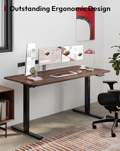 SANODESK Dual Motor 63''x 28'' Large Height Adjustable Standing Desk - color: Black Frame/Black Walnut Top, size: 63x28