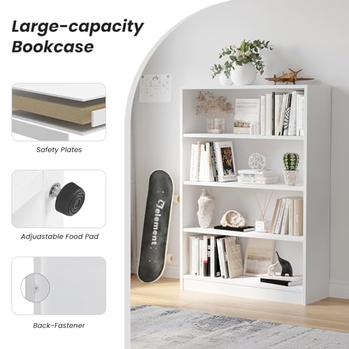 Farini 48 Inch Tall Bookcase,4 Shelf Bookshelves,Adjustable Bookshelf for Home Office,White - color: White, size: 4 shelf