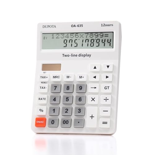 Desk Calculator 2 Line Large Display Big Buttons Vat Calculators | Dual Solar Power and Battery, Calculator with Tax and Check Function for Office, Home, School and Business（OA-635） - size: OA-635