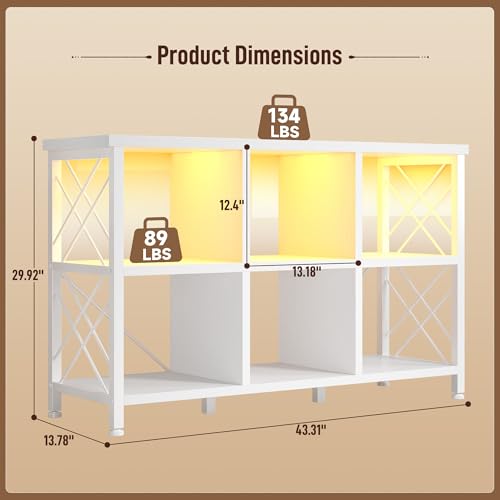 DurayLoly 6 Cube Storage Organizer, Horizontal Bookshelf with LED, White - color: White, size: 6 cube