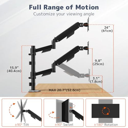 PUTORSEN Dual Monitor Stand for 17-32 Inch Screens, VESA 75/100 | Full motion dual monitor desk mount supports 19.8 lb per arm with tilt, swivel, rotation and C-clamp or grommet base.