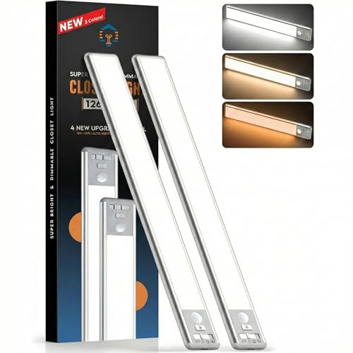 BLS 14.8inch Under Cabinet Lighting, LED Closet Lights, Motion Sensor Light Indoor, Battery Operated USB C Rechargeable, Dimmable Magnetic Night Light for Kitchen, 4 Sensor Mode, 3 Color (2 Pack) - color: 3 Color, size: 14.8 inch