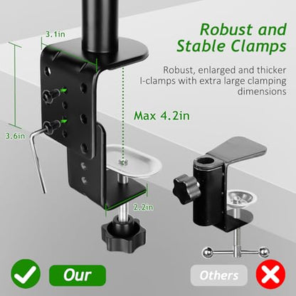 Mic Boom Arm, Adjustable Height Overhead Microphone Stand with Heightened Extension Riser for Shure SM7B Blue Yeti HyperX QuadCast S and other Mic