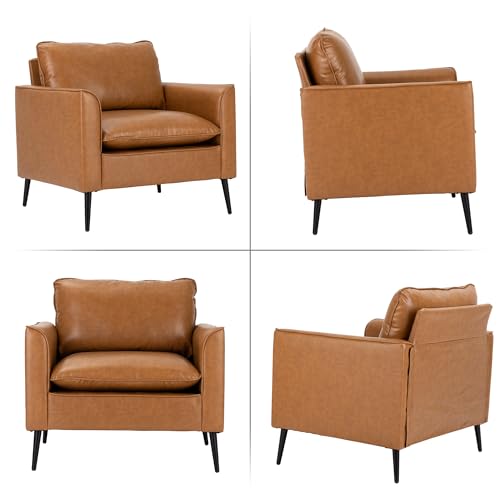 Okeysen Modern Leather Chairs, Oversized Arm Sofa, Mid-Century Accent Chair for Waiting Room and Bedroom Comfy, Upholstered Single Sofa Reading Chair - color: Brown, size: set of 1