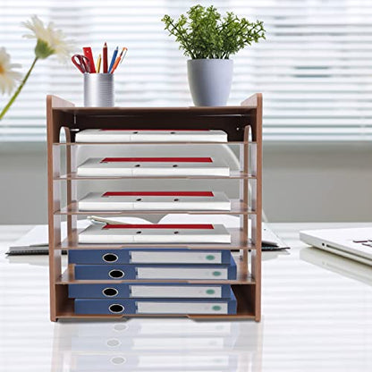 7Tier Widen Wood Office Paper Organizer, File Organizer Desktop,Document Letter Mail Tray Sorter,File Holder Desk Letter Tray, Sorter Document Book Magazine Storage Shelf Rack 14.17 * 9.84 * 15.16in