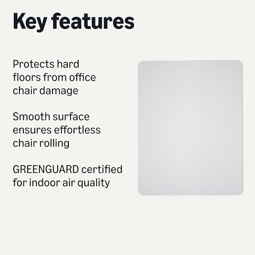 Amazon Basics Office Chair Mat for Hard Floors, Clear, Smooth Surface, Protects Hard Floors, 46" x 60"