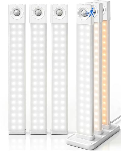 EZVALO 6 Pack LED Under Cabinet Lights Wireless with Charging Station, 11.8'' Motion Sensor Light Indoor, 1100mAh Rechargeable, 3 Color Temperatures, Dimmable Closet Lights for Pantry, Hallway, Stair - size: 12inch