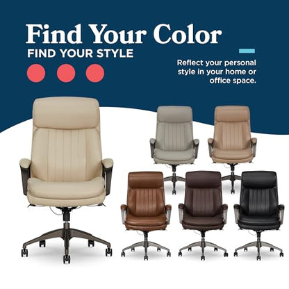 La-Z-Boy High-Back Ergonomic Office Chair, AIR Lumbar Support Leather Chair | Nova, 350lb Capacity Executive Task Chair, Padded Headrest & Arms, Layered Foam Seat Cushion, Swivel, Back Pain Relief, Cream - color: Cream