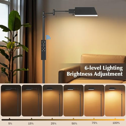 GyroVu Traditional Height Adjustable Pharmacy Floor Lamp with 350° Swing Arm, Color Temperature Adjustable Standing Lamp Metal Shade for Living Room Reading House Bedroom Home Office(Black) - color: Black