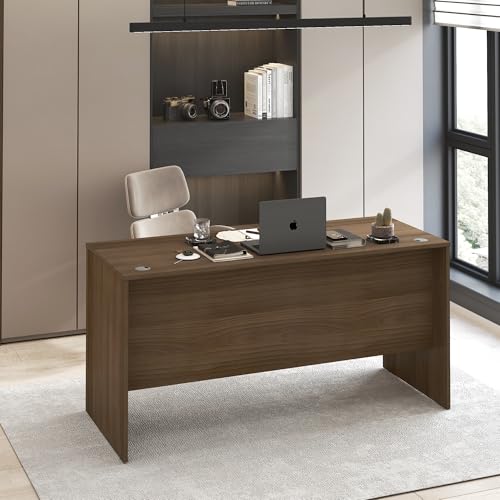 Furinno Roger Computer Desk, 60 Inch Rectangular Executive Desk with Modesty Panel, Home Office Desk with Thick Tabletop, Desk Cord Grommet, Scratchproof, for Home Study, Office, Modern Walnut - color: Modern Walnut, size: 60" Wide, Desk Only