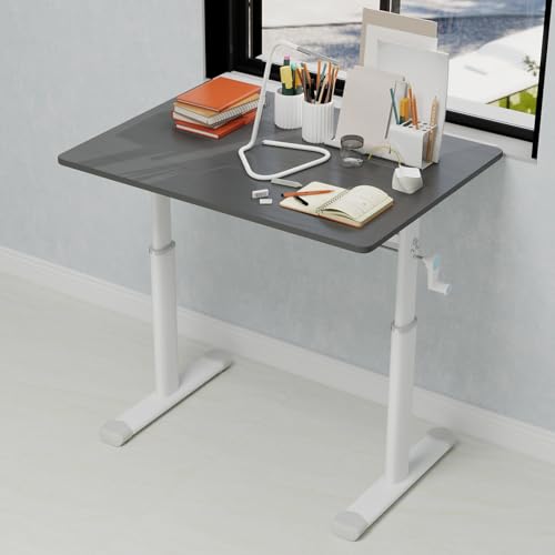 31 Inch Standing Desk Height Adjustable, Sit to Stand Up Computer Desk, Home Office Study Writing Gaming Desks, Small Office Desks for Kids and Adults (Grey) - color: Grey, size: 31