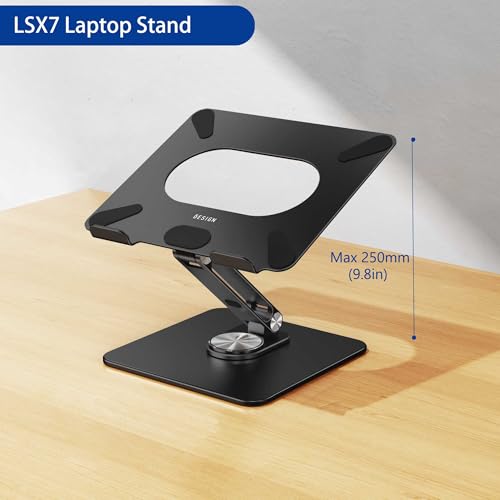 BESIGN LSX7 Laptop Stand with 360 Rotating Base, Ergonomic Adjustable Notebook Riser, Foldable Computer Holder Compatible with 10-15.6" Laptops (Black) - color: Black