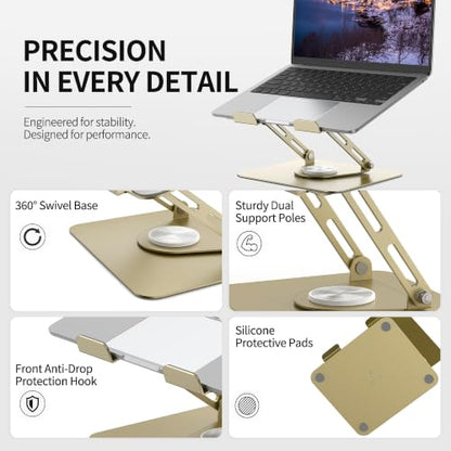 ALASHI Laptop Stand for Desk with 360° Rotating Base, Multi-Angle Adjustable Laptop Stands, Foldable Laptop Riser Compatible with 10 to 17 Inches PC Computer, Gold - color: Gold