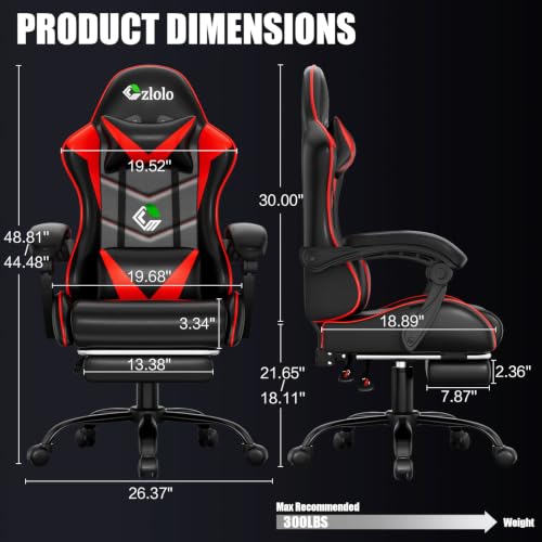 Czlolo Gaming Chair with Footrest Racing Style Lumbar Support Massager Video Game Chair with Metal Legs, High Back Reclining Gamer Chair with Headrest, 360° Swivel Office Computer Desk Chair (Red) - color: Red