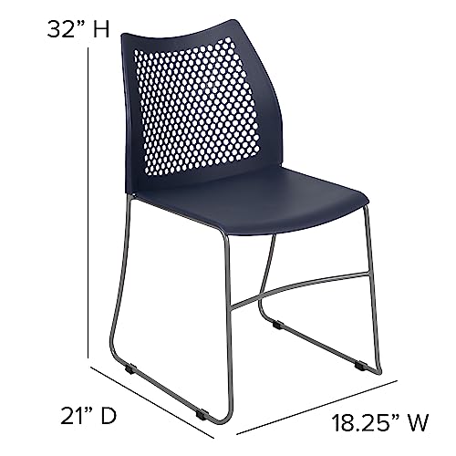 Flash Furniture Hercules Series Contoured Lobby Chairs with Air-Vent Honeycomb Backs, Ergonomic Stacking Chairs for Offices, Set of 5, Navy | Sled Base, Powder Coated, 661 LBS. Weight Capacity - color: Navy, size: Set of 5
