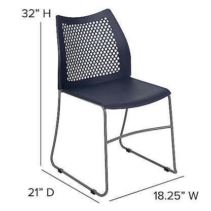 Flash Furniture Hercules Series Contoured Lobby Chairs with Air-Vent Honeycomb Backs, Ergonomic Stacking Chairs for Offices, Set of 5, Navy | Sled Base, Powder Coated, 661 LBS. Weight Capacity - color: Navy, size: Set of 5